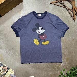 Vintage 90s Mickey Mouse Ringer Tee Mens Large Blue Cartoon Disney Shirt